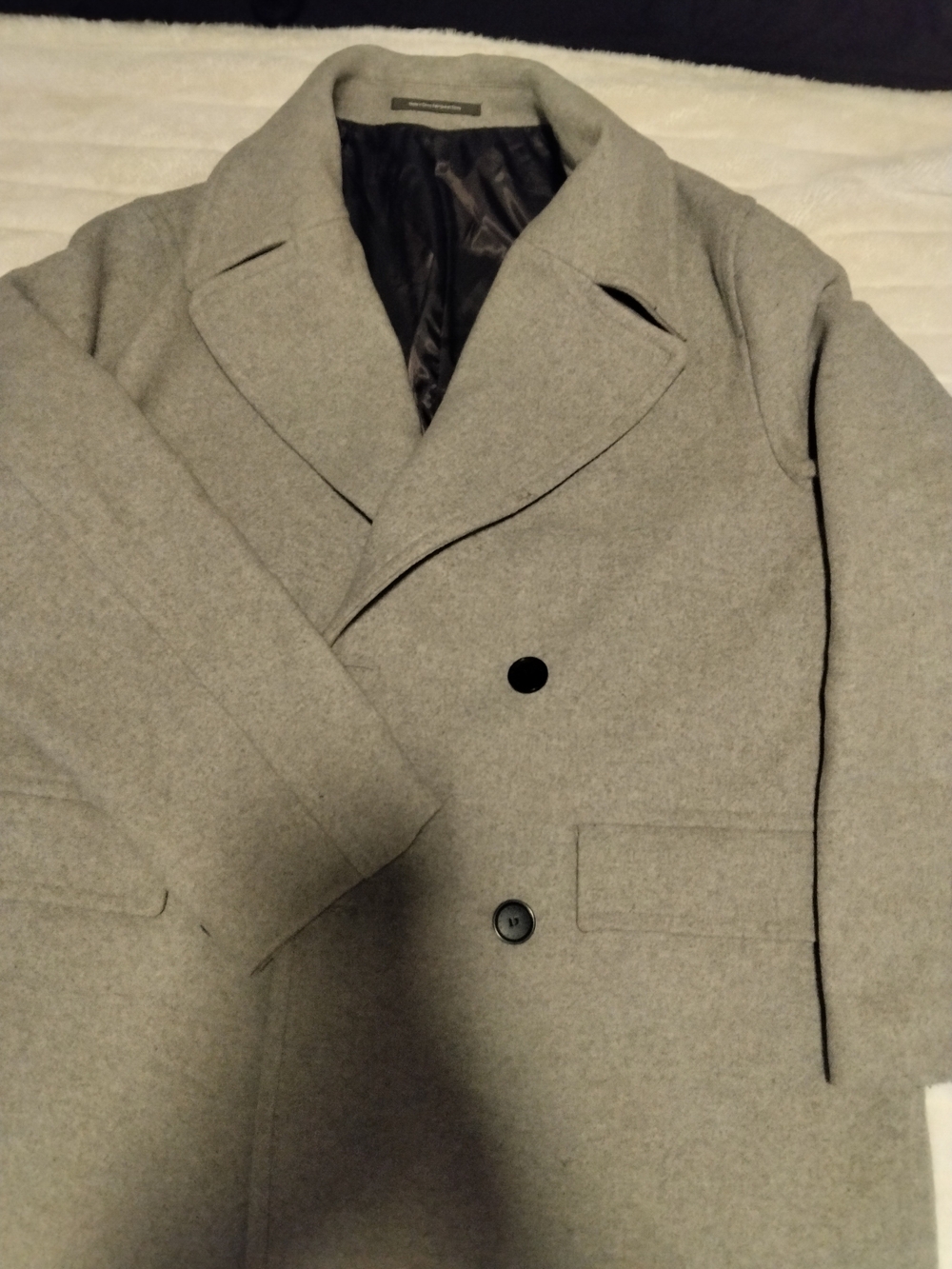 H&M Men’s Gray Button Front Lined Pea Coat, XL